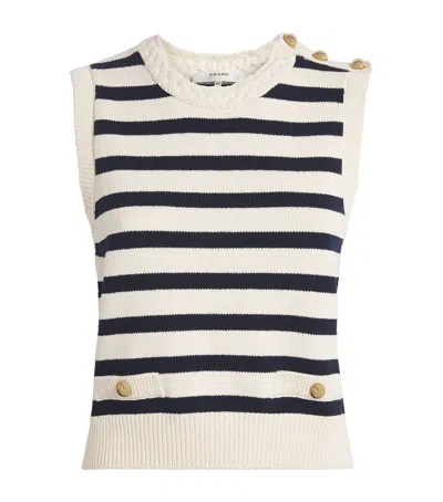Frame The Harbor Button-embellished Striped Cotton-blend Vest In Neutral
