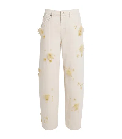 Frame Womens Embellished Low-slung Barrel Denim Jeans Vanilla Bean In White