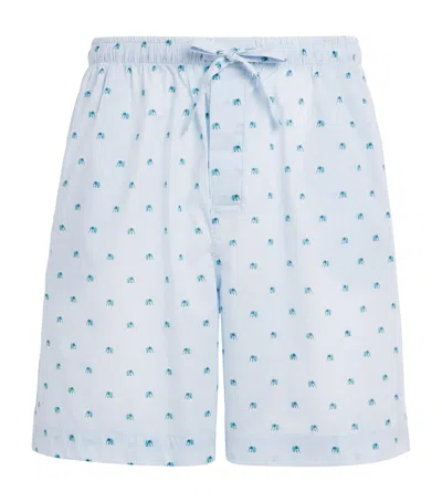 Derek Rose Mens Ledbury Striped Elephant-print Cotton Lounge Shorts Blue