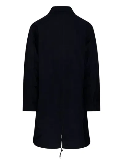 C.p. Company Button-up Minimalist Coat With Adjustable Cuffs And Drawstring Hem In Black
