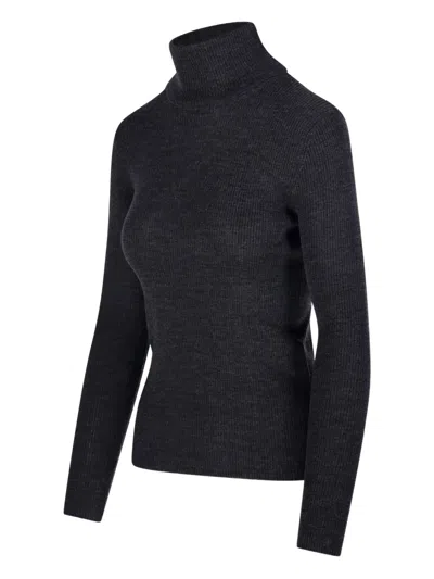 P.a.r.o.s.h Classic Turtleneck In Gray Wool Ribbed Knit In Gray