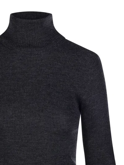 P.a.r.o.s.h Classic Turtleneck In Gray Wool Ribbed Knit In Gray