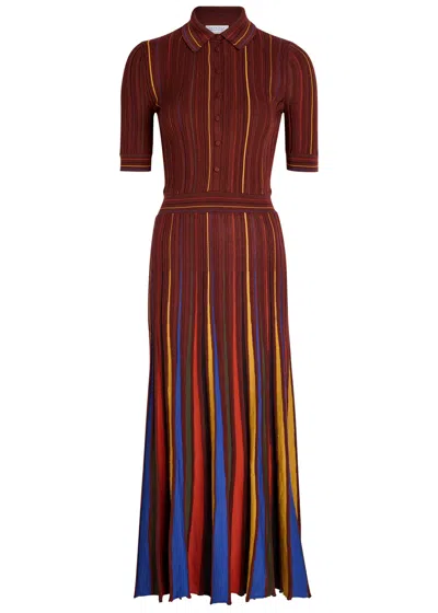 Gabriela Hearst Calypso Pinstripe Knit Midi Dress Burnt Sienna Merino Wool In Burgundy