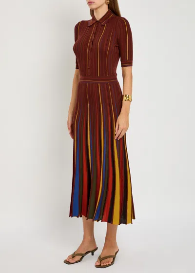 Gabriela Hearst Calypso Pinstripe Knit Midi Dress Burnt Sienna Merino Wool In Burgundy