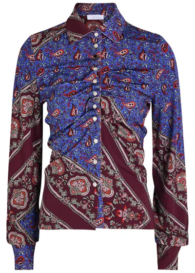 Rabanne Paisley Patchwork Ruched Button-front Shirt In Blue