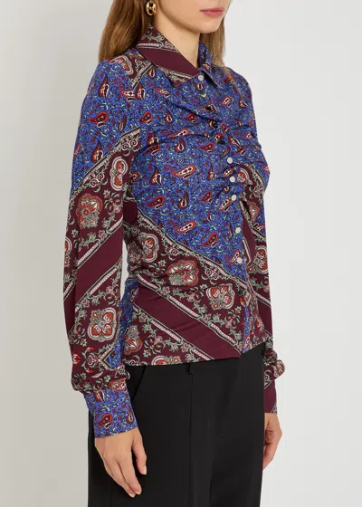 Rabanne Paisley Patchwork Ruched Button-front Shirt In Blue