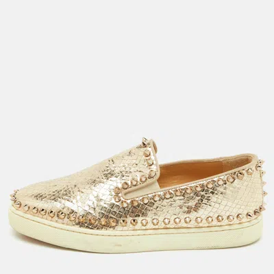 Pre-owned Christian Louboutin Gold Python Embossed Leather Pik Boat Slip On Sneakers Size 37