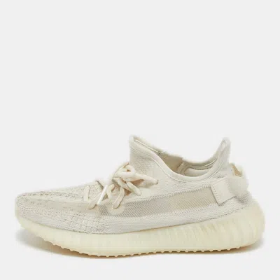 Pre-owned Yeezy X Adidas White Knit Fabric Boost 350 V2 Bone Sneakers Size 40