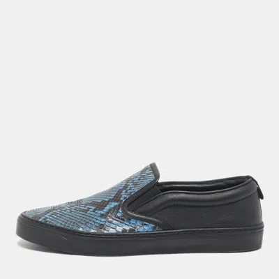 Pre-owned Gucci Black/blue Python And Leather Slip On Sneakers Size 42.5