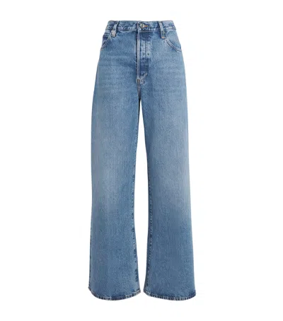 Frame The Stack Blue Jeans With Five-pocket Design And Washed Effect In Denim Woman In Blue