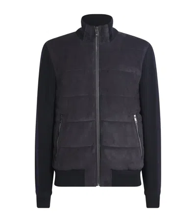 Pal Zileri Suede-wool Bomber Jacket In Blue