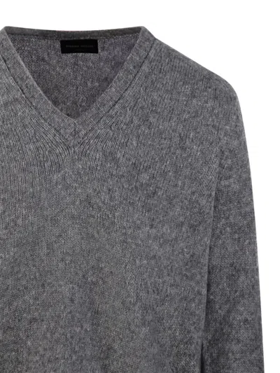 Roberto Collina Wool V-neck Sweater Long Sleeves In Gray
