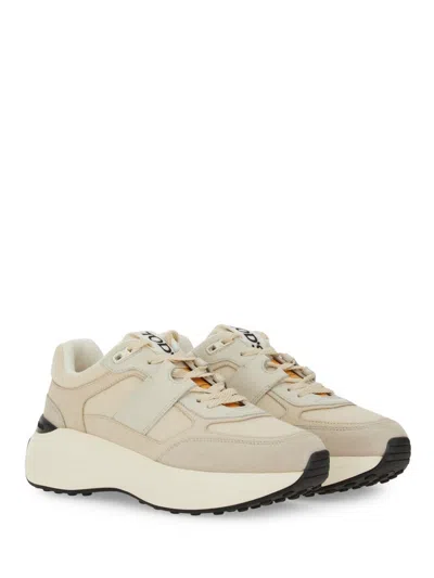 Tod's Fabric And Suede Sneaker In Sand
