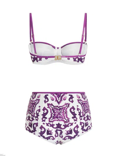 Dolce & Gabbana Women Majolica Print Bikini Swimsuit In Purple