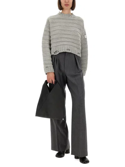 Mm6 Maison Margiela Mm6 By Maison Margiela Cropped Grey Crewneck Sweater In Gray