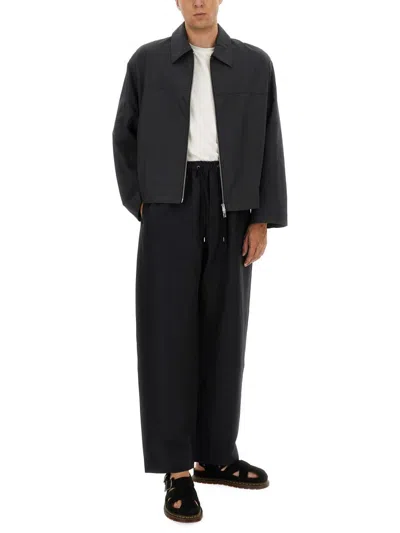 Studio Nicholson Relaxed Fit Black Pants With Elastic Waistband In Blue