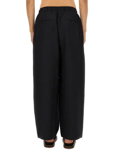 Studio Nicholson Relaxed Fit Black Pants With Elastic Waistband In Blue
