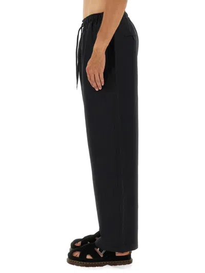 Studio Nicholson Relaxed Fit Black Pants With Elastic Waistband In Blue
