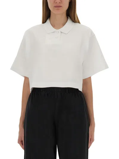Alexander Wang Cropped Jersey Polo Shirt In Neutral