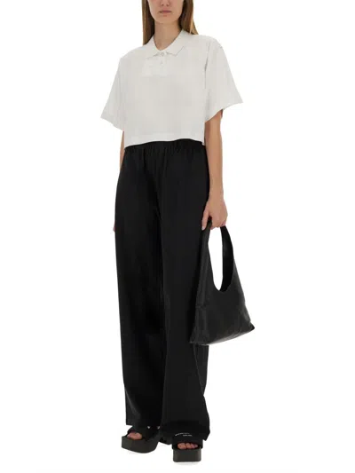 Alexander Wang Cropped Jersey Polo Shirt In Neutral