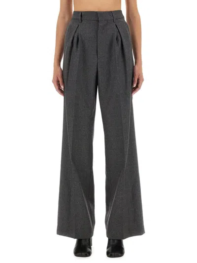 Mm6 Maison Margiela Wide Leg Pleated Trousers In Gray