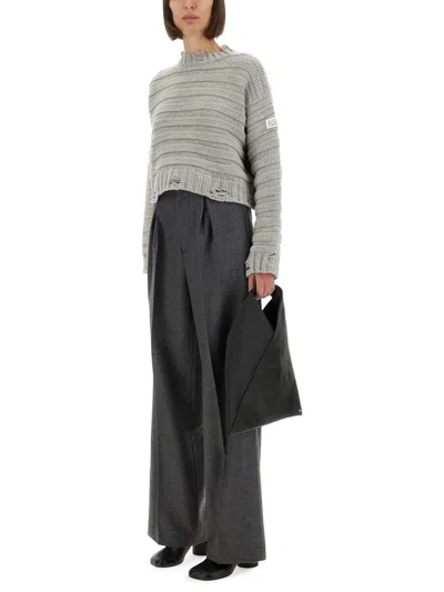 Mm6 Maison Margiela Wide Leg Pleated Trousers In Gray