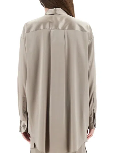 Tom Ford Collared Neck Long Sleeves Pleated Back Top In Gray
