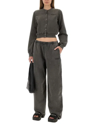 Alexander Wang Shrunken Snap Cardigan Crewneck Sweatshirts Black In Gray