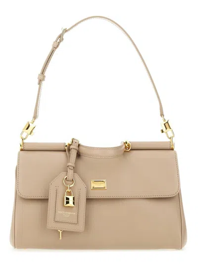 Dolce & Gabbana Grey Leather My Sicily Handbag In Sand