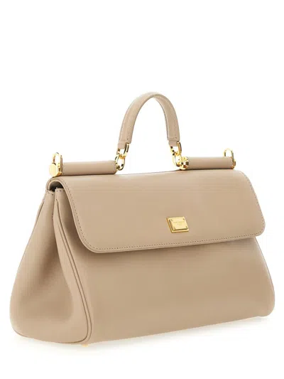 Dolce & Gabbana Grey Leather My Sicily Handbag In Sand