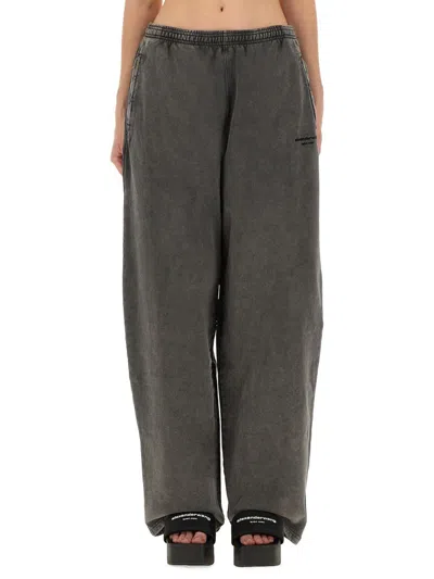 Alexander Wang Elastic Waistband Wide Leg Trousers In Gray