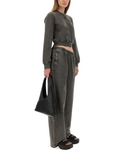 Alexander Wang Elastic Waistband Wide Leg Trousers In Gray