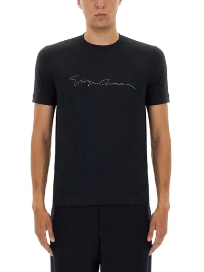 Giorgio Armani Men Signature Logo T-shirt In Blue