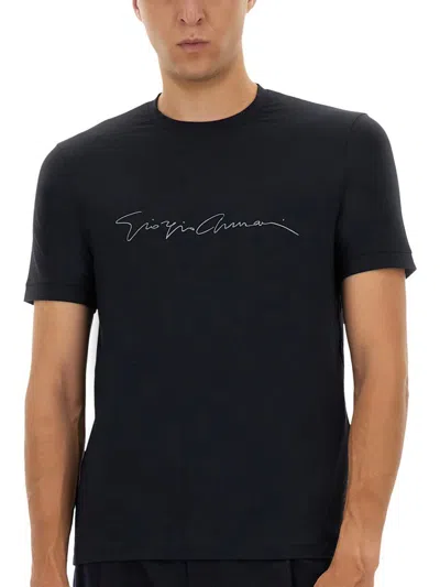 Giorgio Armani Men Signature Logo T-shirt In Blue