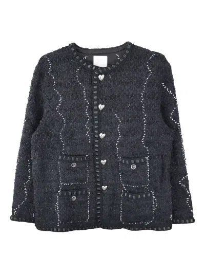 Readymade Tweed Heart-button Jacket In Black