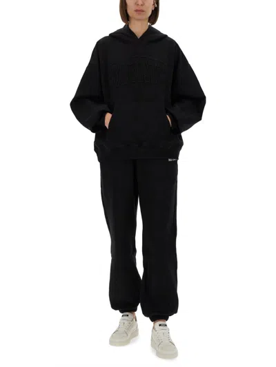 Rotate Birger Christensen Heavy Cotton Sweatshirt With Hood And Pouch Pocket In Black
