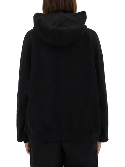 Rotate Birger Christensen Heavy Cotton Sweatshirt With Hood And Pouch Pocket In Black