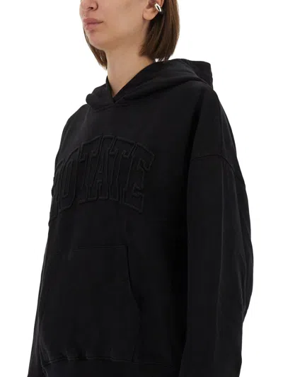 Rotate Birger Christensen Heavy Cotton Sweatshirt With Hood And Pouch Pocket In Black