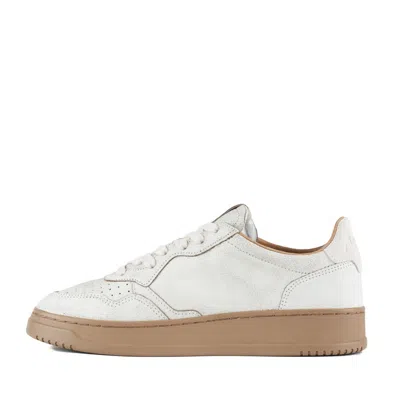 Autry White And Tobacco Brown Scraped Effect Suede Medalist Low Sneakers In White