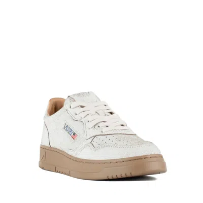 Autry White And Tobacco Brown Scraped Effect Suede Medalist Low Sneakers In White