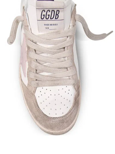 Golden Goose 'ballstar' White Low Top Sneakers With Glittered Star Patch On The Side And Glittered Heel With Logo In White