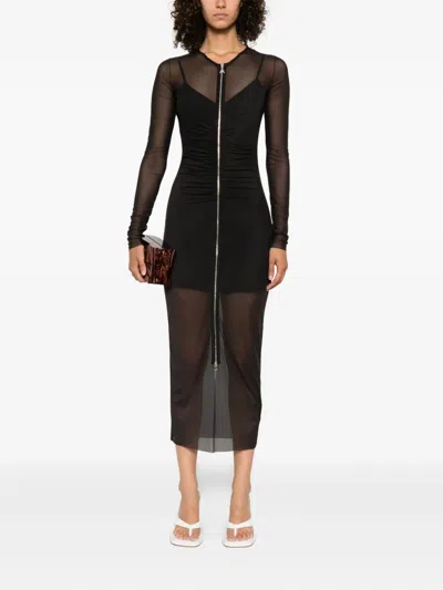 Patrizia Pepe Mesh Midi Dress In Black