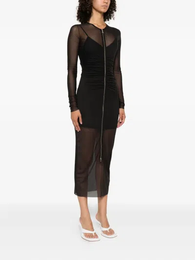 Patrizia Pepe Mesh Midi Dress In Black