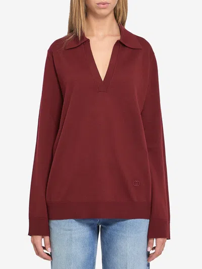 Gucci Women Ultrafine Wool Polo Shirt In Red