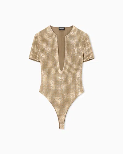 Giorgio Armani Jersey Bodysuit With A Flocked Print And Sequins In Gold
