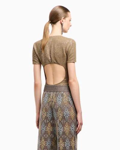 Giorgio Armani Jersey Bodysuit With A Flocked Print And Sequins In Gold