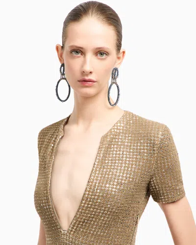 Giorgio Armani Jersey Bodysuit With A Flocked Print And Sequins In Gold