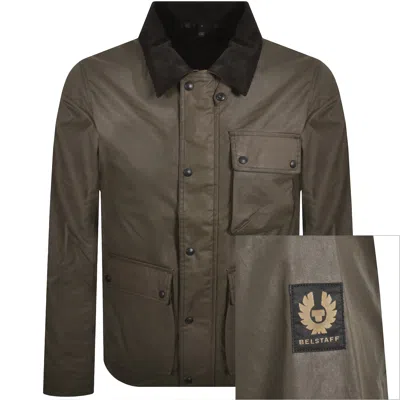 Belstaff Brown Casual Jacket With Distinctive Corduroy Collar And Functional Pockets In Green
