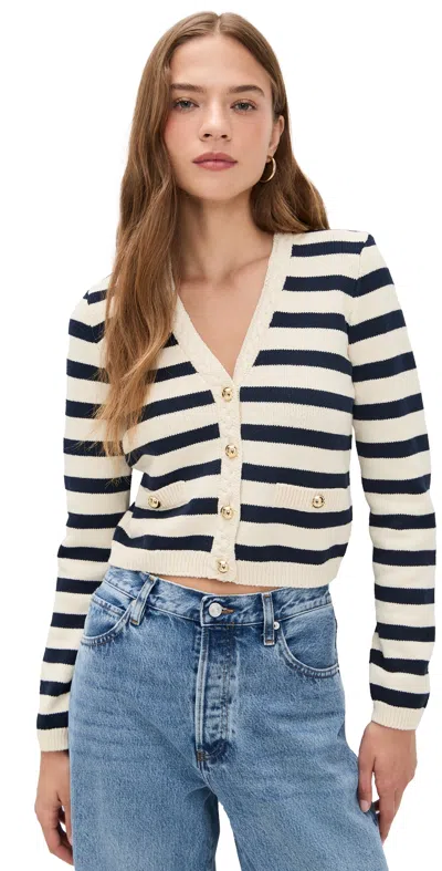 Frame Womens Harbor Stripe-print Knitted Cotton-blend Cardigan Navy Multi In Black