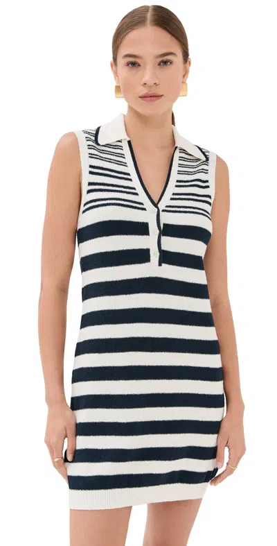 Veronica Beard Mixed Stripe Sleeveless Cotton Blend Sweater Minidress In White